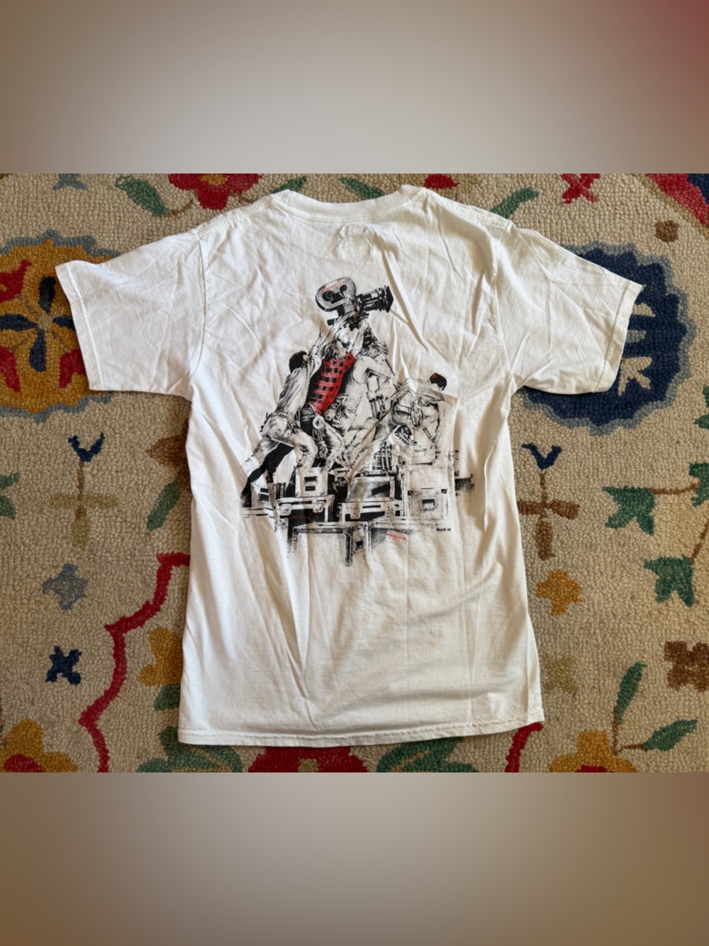 Hanes Panavision White Graphic Tee with Black and Red Print